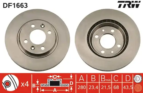 спирачен диск TRW DF1663