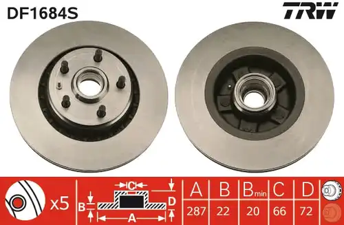 спирачен диск TRW DF1684S