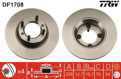 спирачен диск TRW DF1708