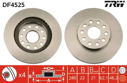 спирачен диск TRW DF4525