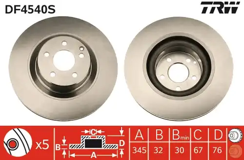 спирачен диск TRW DF4540S
