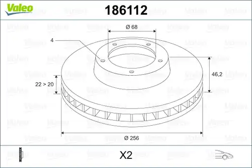спирачен диск VALEO 186112