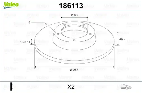 спирачен диск VALEO 186113