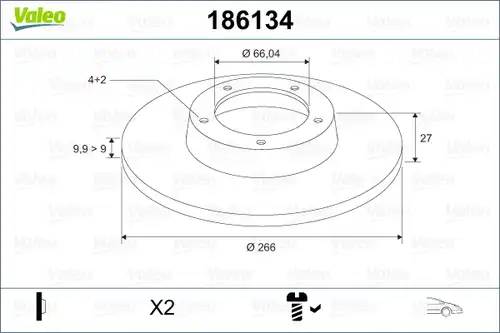 спирачен диск VALEO 186134