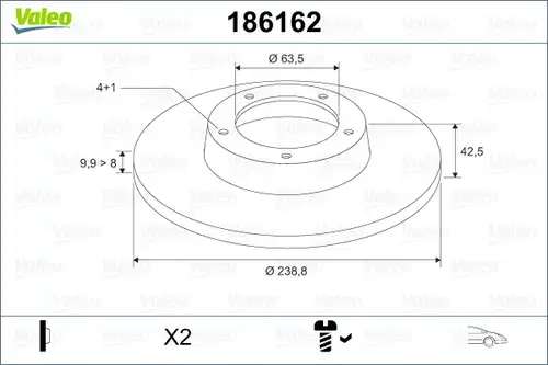 спирачен диск VALEO 186162