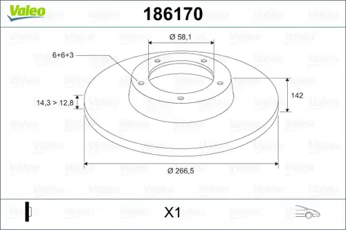 спирачен диск VALEO 186170