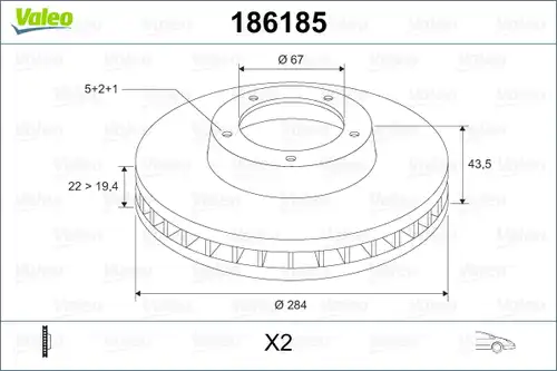 спирачен диск VALEO 186185
