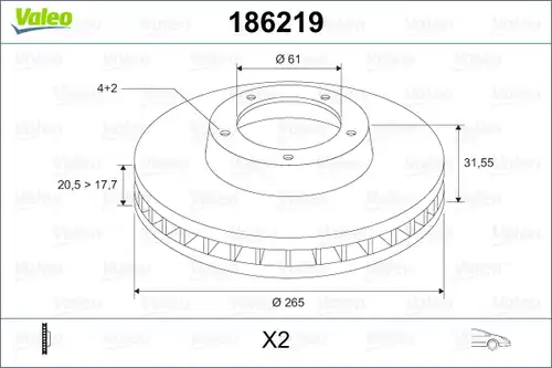 спирачен диск VALEO 186219