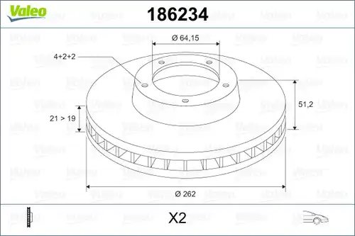 спирачен диск VALEO 186234