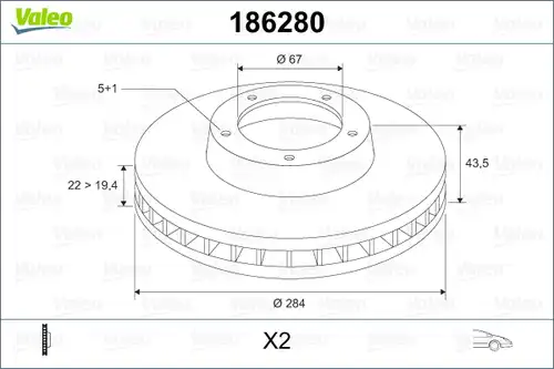 спирачен диск VALEO 186280