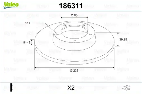 спирачен диск VALEO 186311