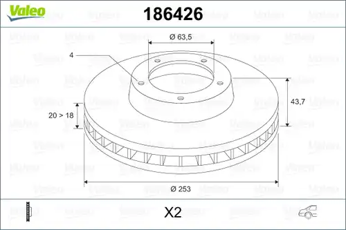 спирачен диск VALEO 186426