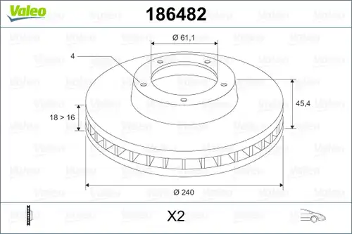 спирачен диск VALEO 186482