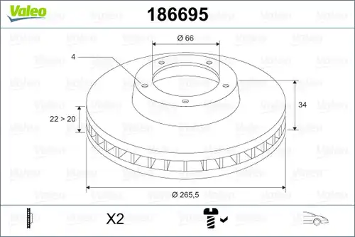 спирачен диск VALEO 186695
