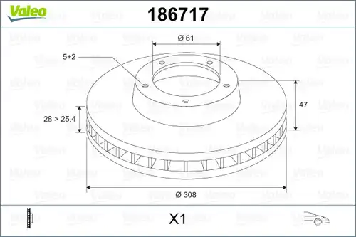 спирачен диск VALEO 186717
