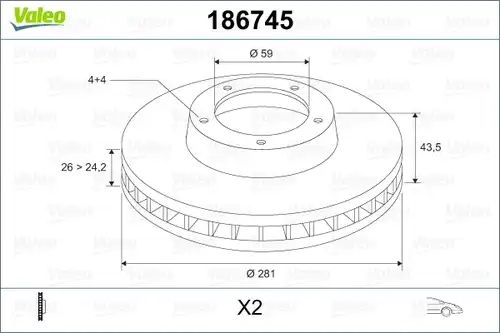 спирачен диск VALEO 186745