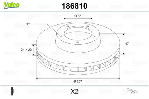 спирачен диск VALEO 186810