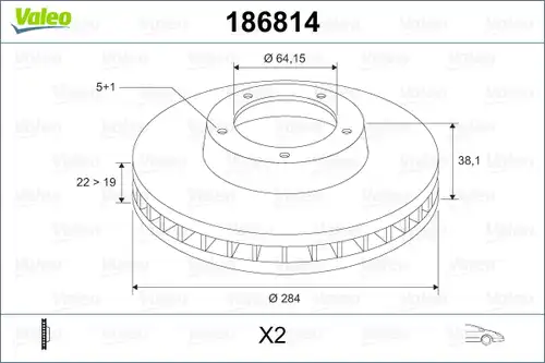 спирачен диск VALEO 186814