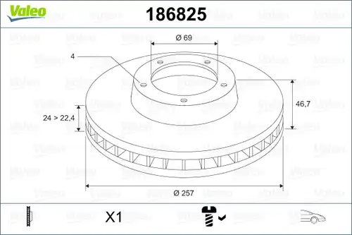 спирачен диск VALEO 186825