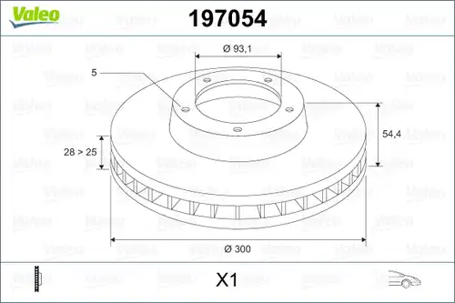 спирачен диск VALEO 197054