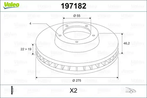 спирачен диск VALEO 197182
