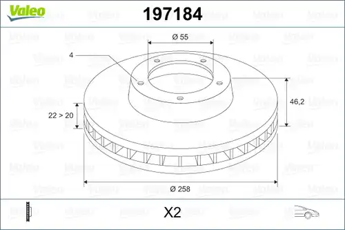 спирачен диск VALEO 197184