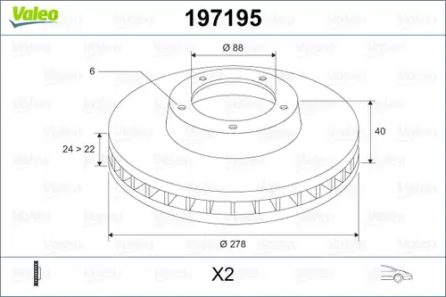 спирачен диск VALEO 197195