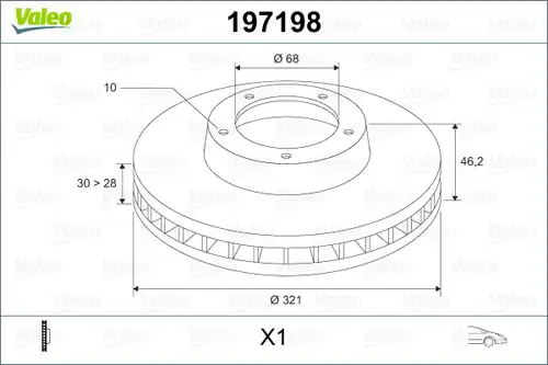 спирачен диск VALEO 197198