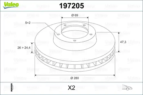 спирачен диск VALEO 197205
