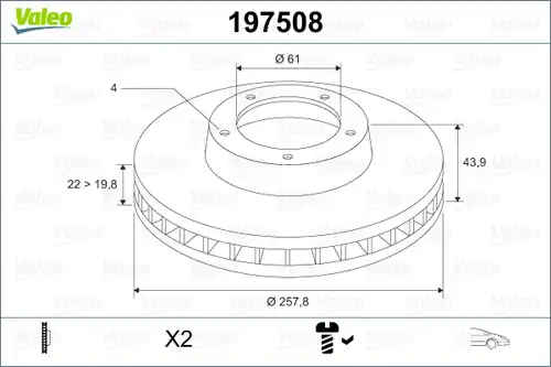 спирачен диск VALEO 197508