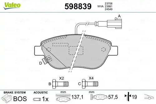 накладки VALEO 598839