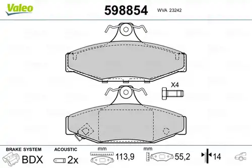 накладки VALEO 598854