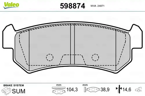накладки VALEO 598874