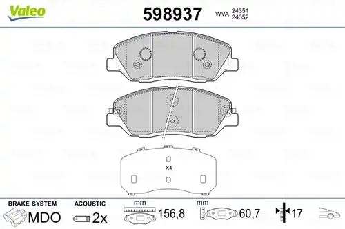 накладки VALEO 598937