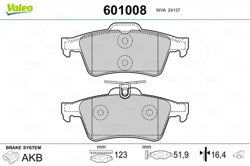 накладки VALEO 601008