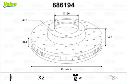 спирачен диск VALEO 886194