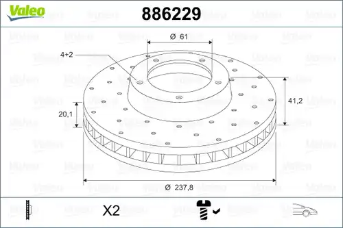 спирачен диск VALEO 886229