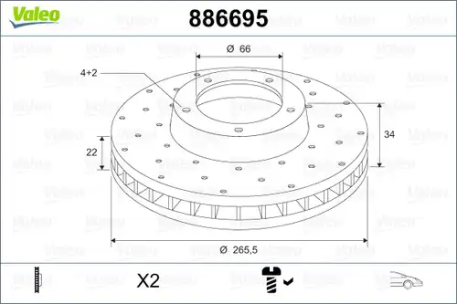 спирачен диск VALEO 886695