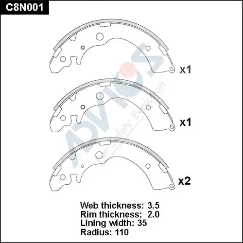 комплект спирачна челюст ADVICS C8N001