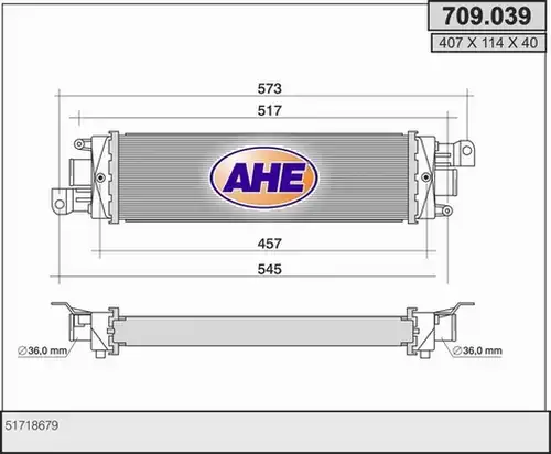 интеркулер (охладител за въздуха на турбината) AHE 709.039