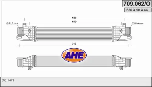 интеркулер (охладител за въздуха на турбината) AHE 709.062/O