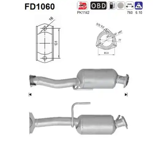 филтър за сажди/твърди частици, изпускателна система AS FD1060