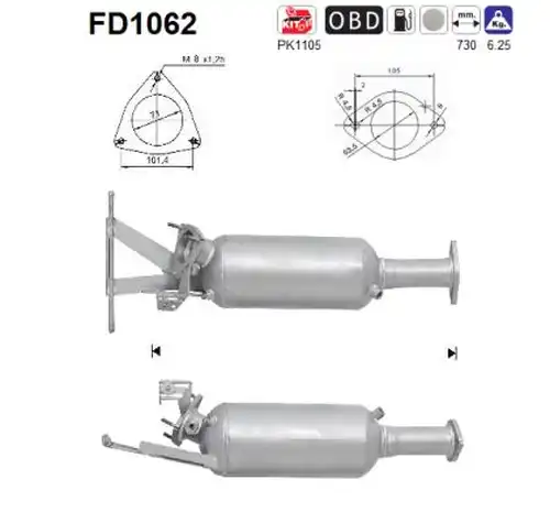 филтър за сажди/твърди частици, изпускателна система AS FD1062