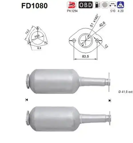 филтър за сажди/твърди частици, изпускателна система AS FD1080