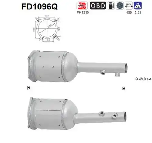 филтър за сажди/твърди частици, изпускателна система AS FD1096Q