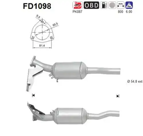 филтър за сажди/твърди частици, изпускателна система AS FD1098