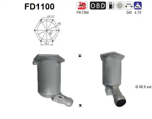 филтър за сажди/твърди частици, изпускателна система AS FD1100