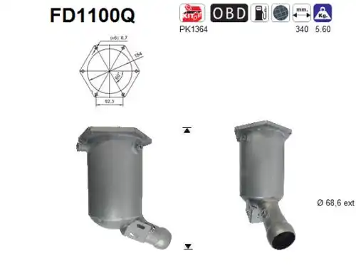 филтър за сажди/твърди частици, изпускателна система AS FD1100Q