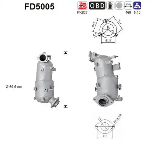 филтър за сажди/твърди частици, изпускателна система AS FD5005