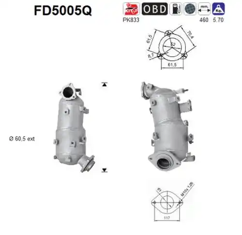 филтър за сажди/твърди частици, изпускателна система AS FD5005Q